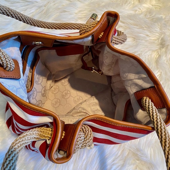 Red stripped Marina Grab tote bag - Picture 3 of 6